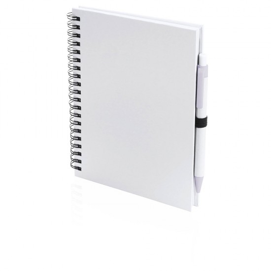 Еко-блокнот без лініювання на спіралі А5 Voyager, тверда обкладинка, з кульковою ручкою білий - V2795-02