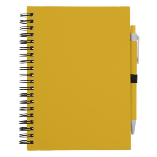 Еко-блокнот без лініювання на спіралі А5 Voyager, тверда обкладинка, з кульковою ручкою жовтий - V2795-08 Еко-блокнот без лініювання на спіралі А5 Voyager, тверда обкладинка, з кульковою ручкою жовтий - V2795-08