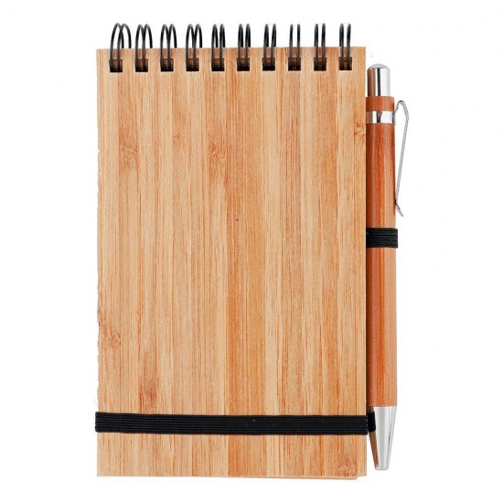 Бамбуковий блокнот А6, кулькова ручка коричневий - V2966-16