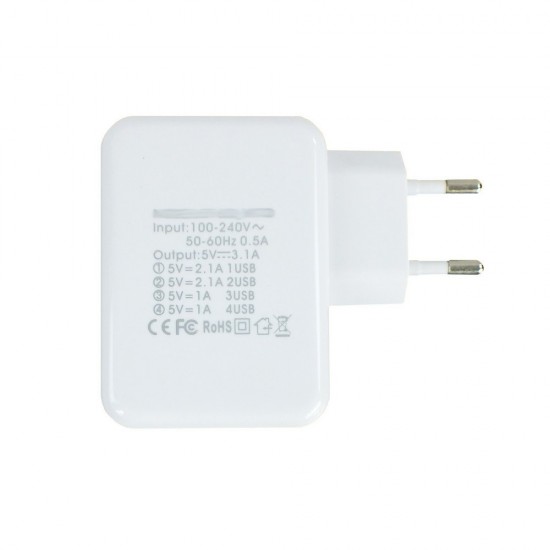Настінне зарядне обладнання з 4 USB-портами 3.1A білий - V3593-02