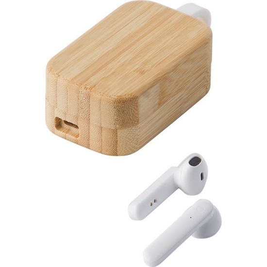 Навушники бездротові в бамбуковому футлярі білий/натуральний - V3999-17