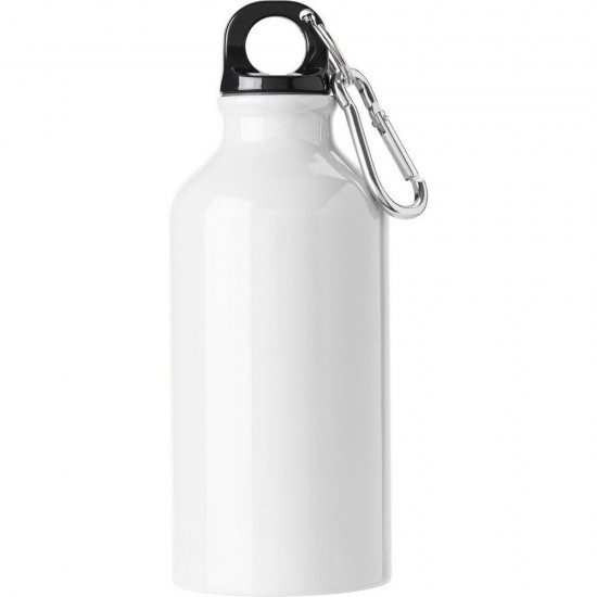 Пляшка для води Voyager, з карабіном, алюмінієва, 400 мл білий - V4659-02