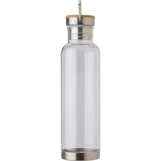 Пляшка для води 800 мл, металева кришка з бамбуком і ручкою прозорий - V4873-00