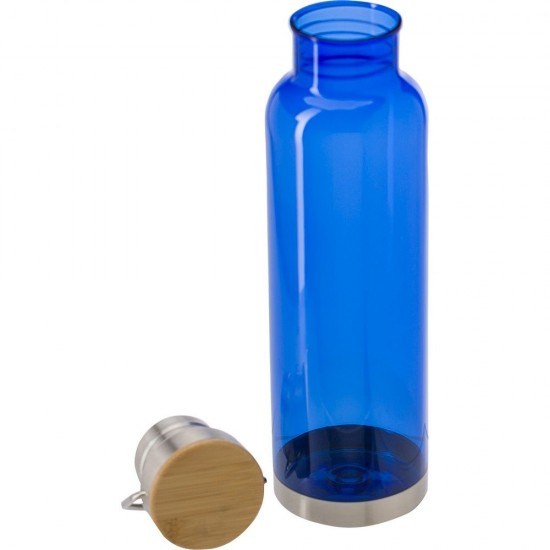 Пляшка для води 800 мл, металева кришка з бамбуком і ручкою синій - V4873-11