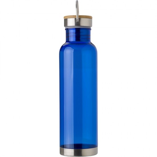 Пляшка для води 800 мл, металева кришка з бамбуком і ручкою синій - V4873-11