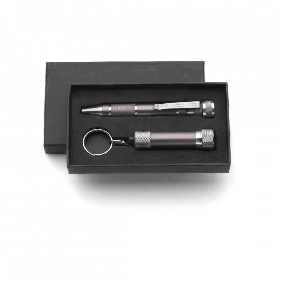 Набір кишеньковий 2в1 Voyager LED, в коробці сірий - V5091-19