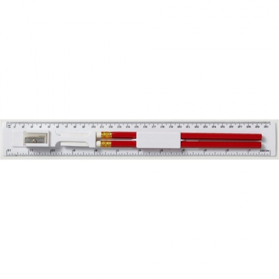 Лінійка, 2 олівця, точилка для олівців і гумка білий - V6125-02