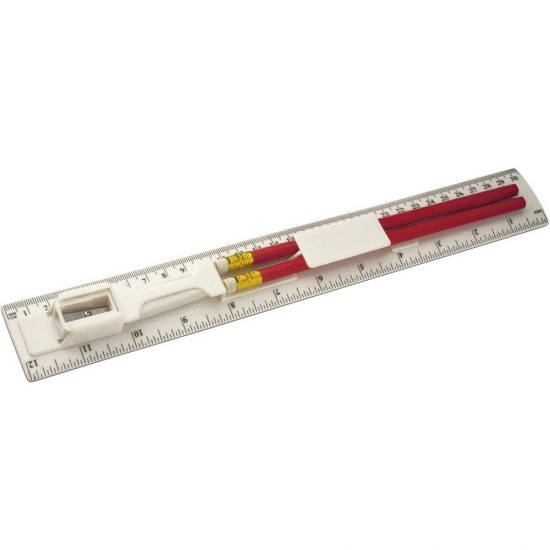 Лінійка, 2 олівця, точилка для олівців і гумка білий - V6125-02