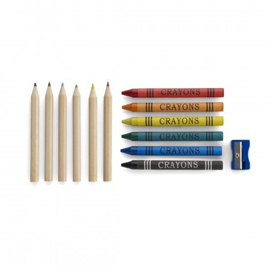 Набір кольорової крейди та кольорових олівців, точилка для олівців натуральний - V6298-00