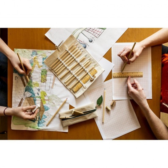 Олівці кольорові Voyager Kaleb, 12 шт в бавовняному пеналі бежевий - V7384-20