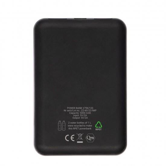 Повербанк 5000 mAh Voyager Suzanne Lightlogo, світлодіодний індикатор чорний - V7967-03
