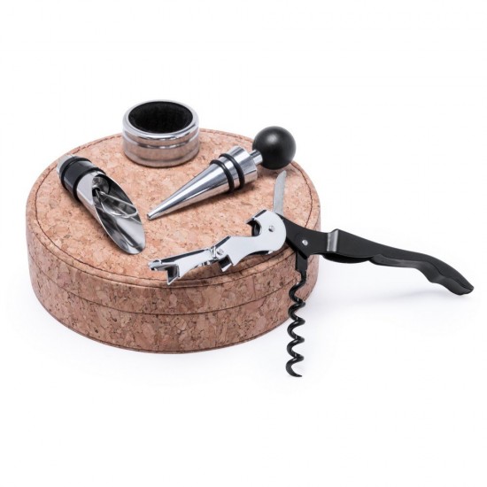 Набір винний 4в1 в пробковій коробці Voyager коричневий - V7993-16