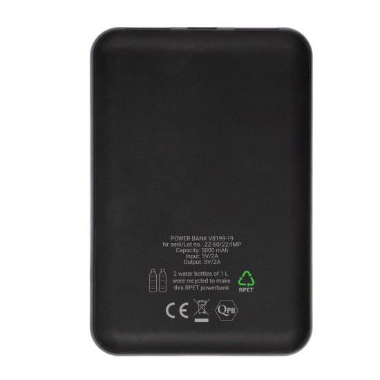 Повербанк 5000 mAh Voyager Russo RPET, світлодіодний індикатор сірий - V8199-19