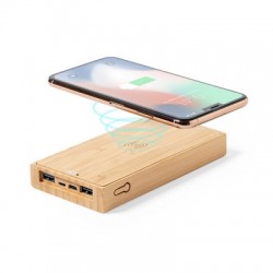 Повербанк 10000 mAh Voyager Bamboo, бездротова зарядка 5W, сонячна зарядка пісочно-бежевий - V8335-16
