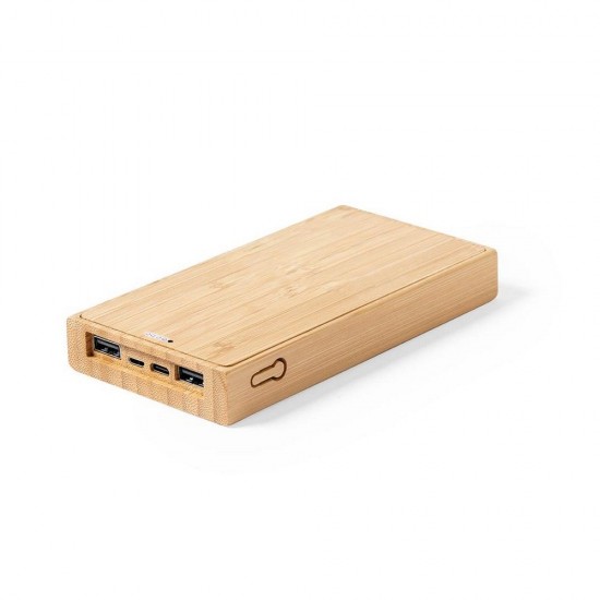 Повербанк 10000 mAh Voyager Bamboo, бездротова зарядка 5W, сонячна зарядка пісочно-бежевий - V8335-16
