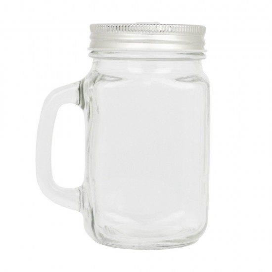 Банка для пиття 500 мл скляна Voyager, з соломинкою і металевою кришкою сріблястий - V8983-32