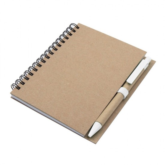 Блокнот в лінію на спіралі А6 Voyager Sidney, тверда обкладинка, з кульковою ручкою білий/коричневий - V9000-02