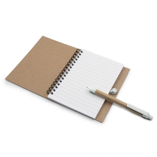 Блокнот в лінію на спіралі А6 Voyager Sidney, тверда обкладинка, з кульковою ручкою білий/коричневий - V9000-02