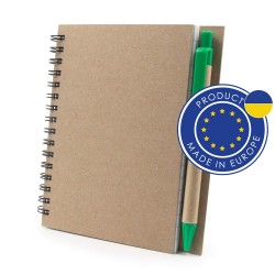 Блокнот в лінію на спіралі А6 Voyager Sidney, тверда обкладинка, з кульковою ручкою зелений/коричневий - V9000-06