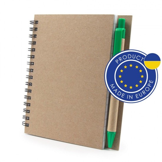 Блокнот в лінію на спіралі А6 Voyager Sidney, тверда обкладинка, з кульковою ручкою зелений/коричневий - V9000-06