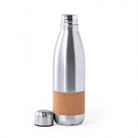 Пляшка для води 750 мл металева з корковим елементом бежевий/сріблястий - V9380-32