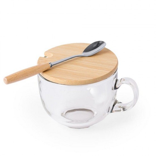 Кружка 420 мл скляна з ложкою Voyager, бамбукова кришка прозорий/натуральний - V9396-00