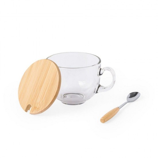 Кружка 420 мл скляна з ложкою Voyager, бамбукова кришка прозорий/натуральний - V9396-00