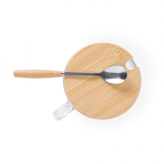 Кружка 420 мл скляна з ложкою Voyager, бамбукова кришка прозорий/натуральний - V9396-00
