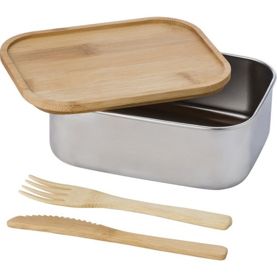 Ланч-бокс 600 мл з  приборами сталевий Voyager сріблястий/коричневий - V9927-16