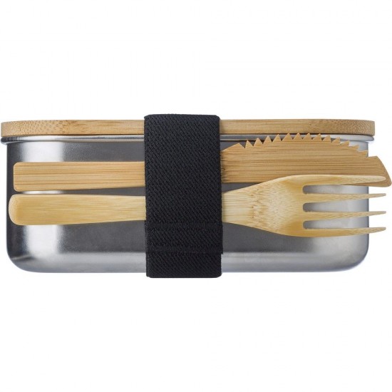 Ланч-бокс 600 мл з  приборами сталевий Voyager сріблястий/коричневий - V9927-16