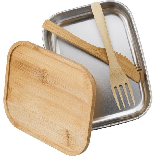 Ланч-бокс 600 мл з  приборами сталевий Voyager сріблястий/коричневий - V9927-16