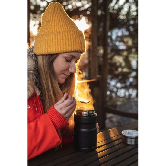 Термос для їжі 650 мл сталевий зі складною ложкою Voyager Air Gifts Jonathan, вакуумний чорний - V9962-03 Термос для їжі 650 мл сталевий зі складною ложкою Voyager Air Gifts Jonathan, вакуумний чорний - V9962-03