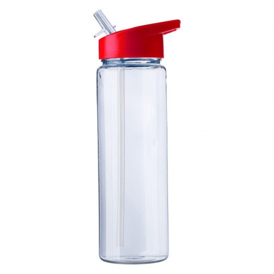 Пляшка спортивна 750 мл, виготовлена з RPET, кришка зі складною соломинкою червоний - V9978-05